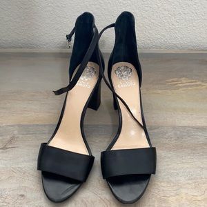 Vince Camuto Corlina Black Leather Ankle Strap Heels Sandals